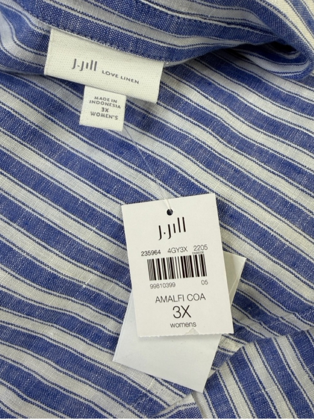 J. Jill Blue and White Striped Linen Button-Front Shirt - Picture 2 of 16